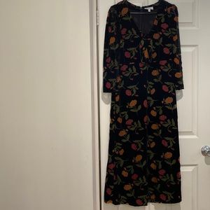 Size 8, & Other Stories midi-length black velveteen dress with beautiful flowers